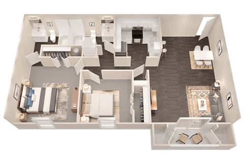 Floor plan for 2 beds, 2 baths, 800 sqft